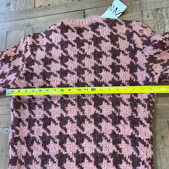 Zara Pink chunky knit Houndstooth Sweater nwt - Picture 6 of 7